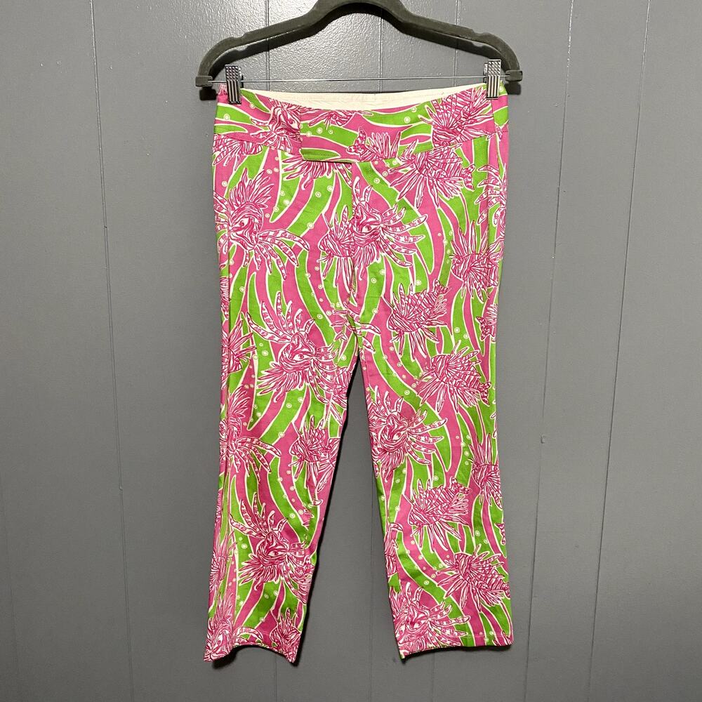 Lilly Pulitzer Seagrass Green Easy Tiger Lion Fish Print Bailey Capri Pants 2